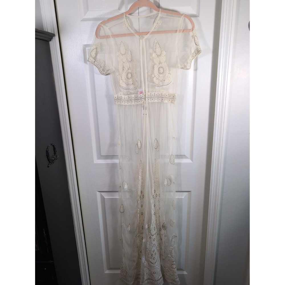 Tessora Off White Duster Small Embroidered New